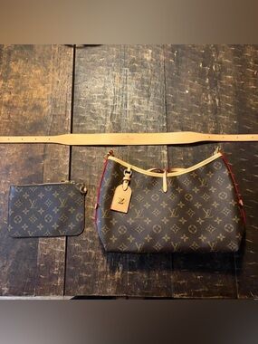 Louis Vuitton Monogram Canvas Shoulder Bag with Tan Trim and Red Edging